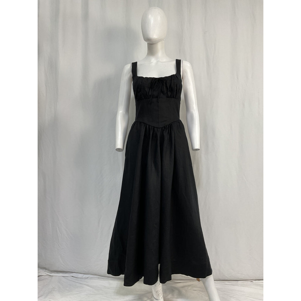 Reformation 'Balia' Black Linen Dress Size 4 - NWT