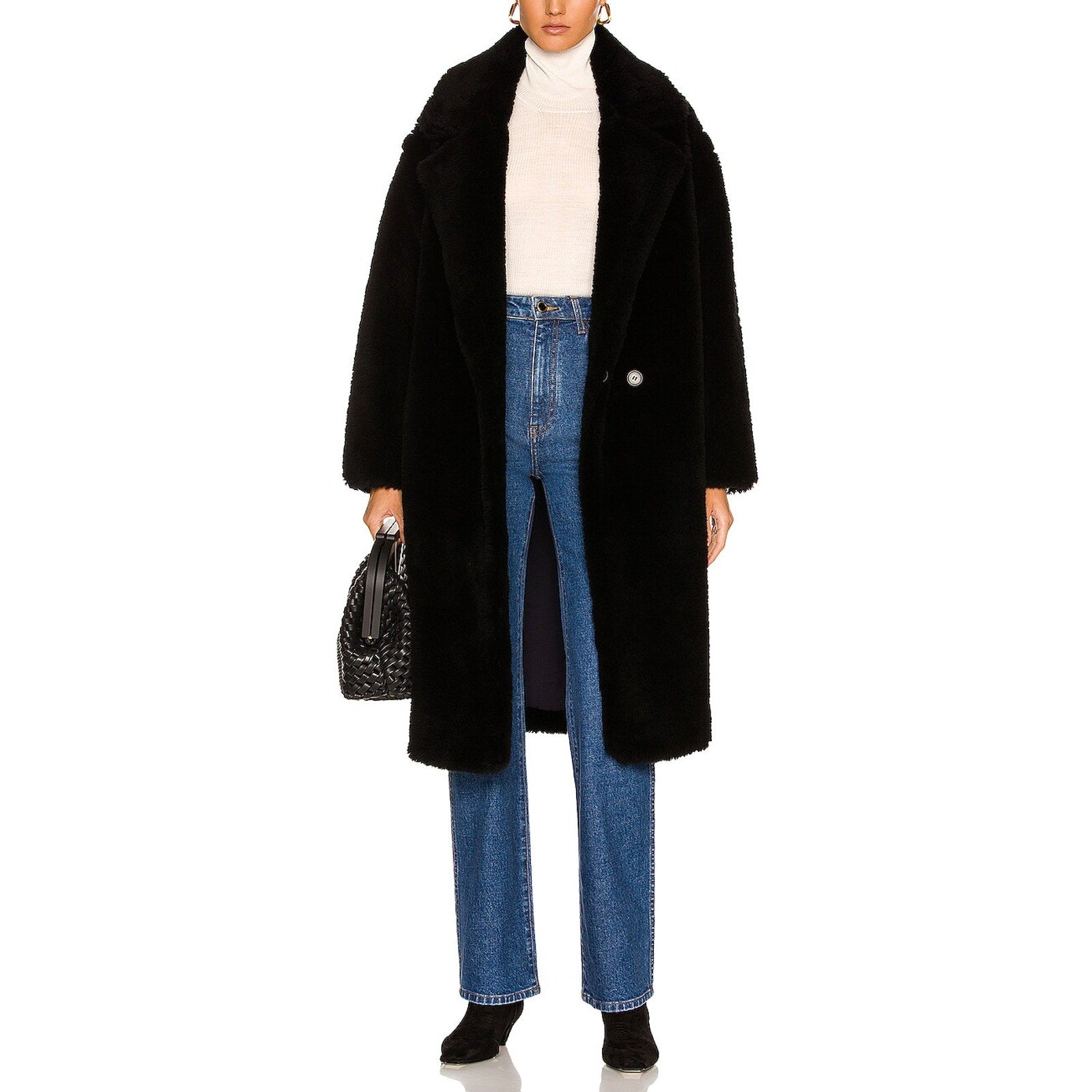 Yves Salomon 'Meteo' Black Wool & Faux Fur Coat Size 36