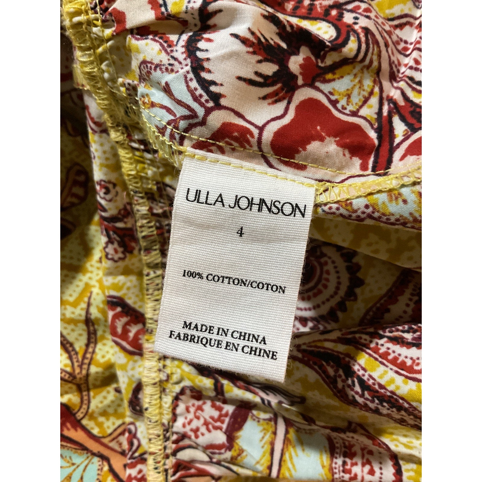 Ulla Johnson 'Lila' Yellow Cotton Off-The-Shoulder Cotton Mini Dress Size 4