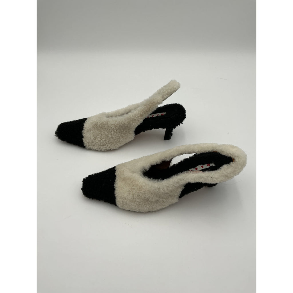 Marni 'Shearling' White Leather Slingback Pumps Size 9