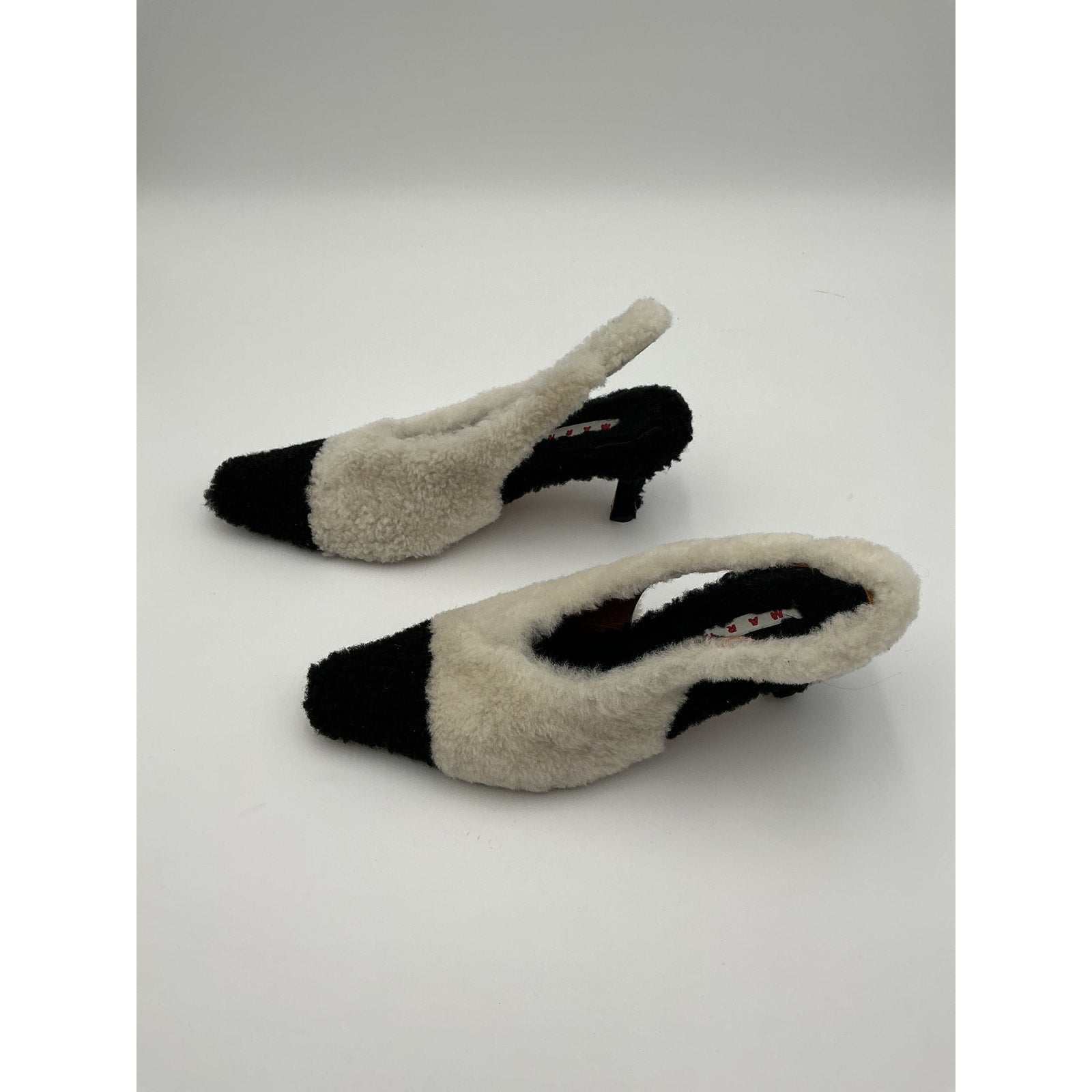 Marni 'Shearling' White Leather Slingback Pumps Size 9
