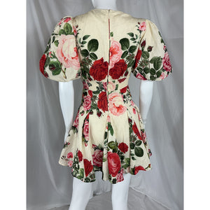 Hemant And Nandita Cream Floral Cotton Short Dress Size XS