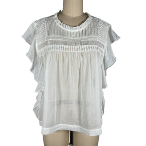 Isabel Marant Ruffled White Pintuck Yoke Blouse Size FR 34 / US 2