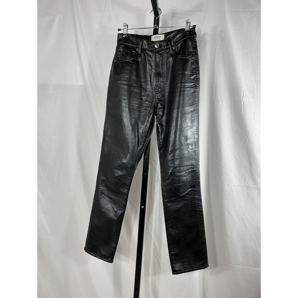 Agolde Recycled Black Leather Riley Long Pant Size 24