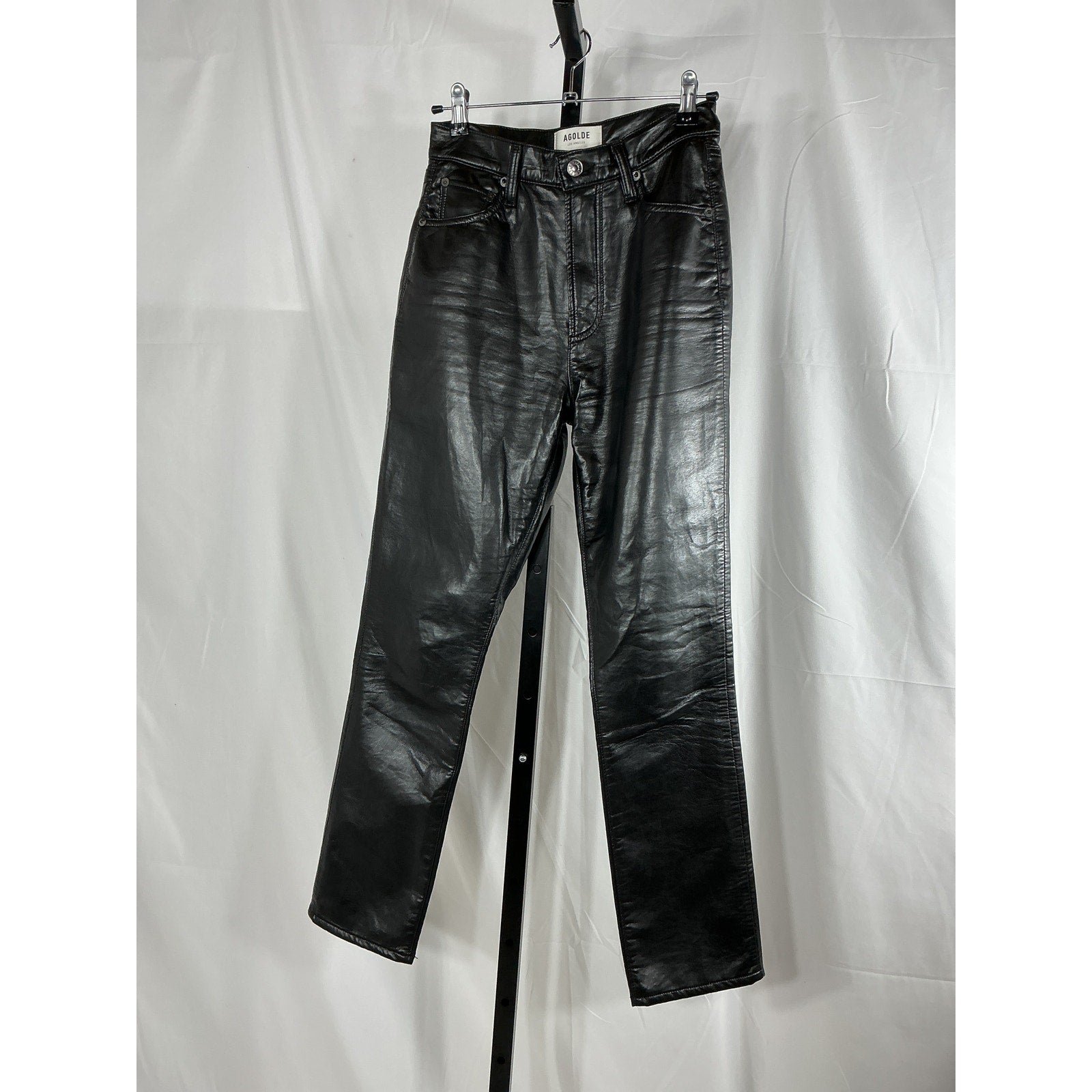 Agolde Recycled Black Leather Riley Long Pant Size 24