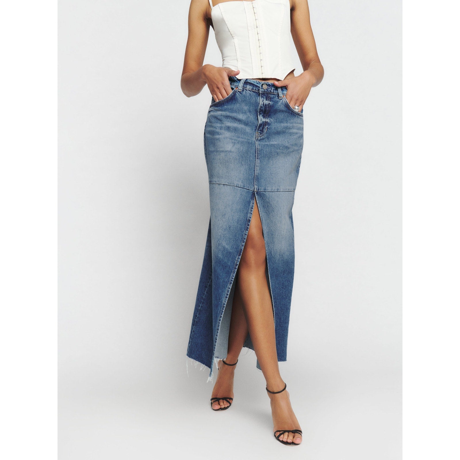 Reformation 'Tazz' Blue Cotton Maxi Denim Skirt Size 29