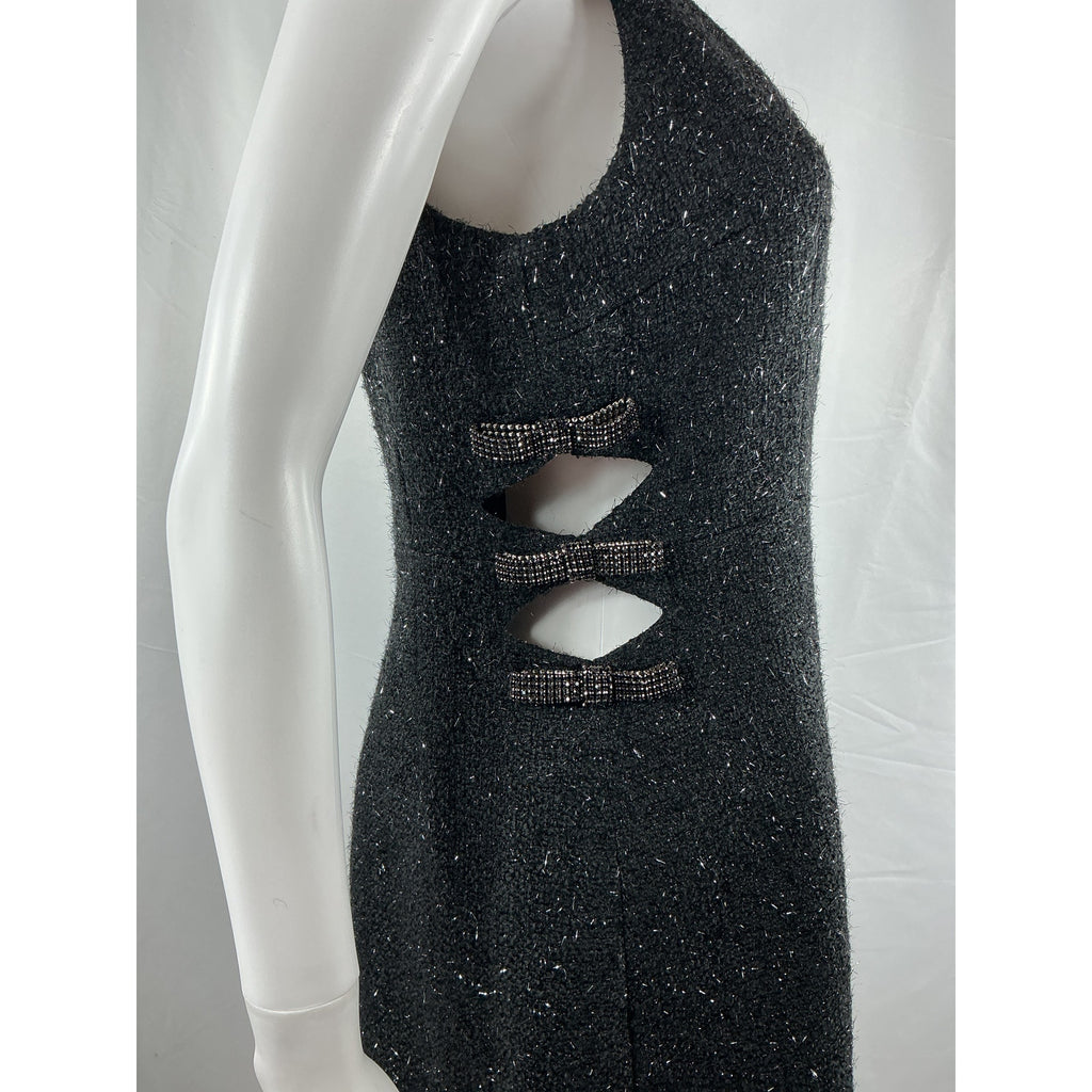 Self-Portrait Boucle Bow Black Polyester Mini Dress Size 10