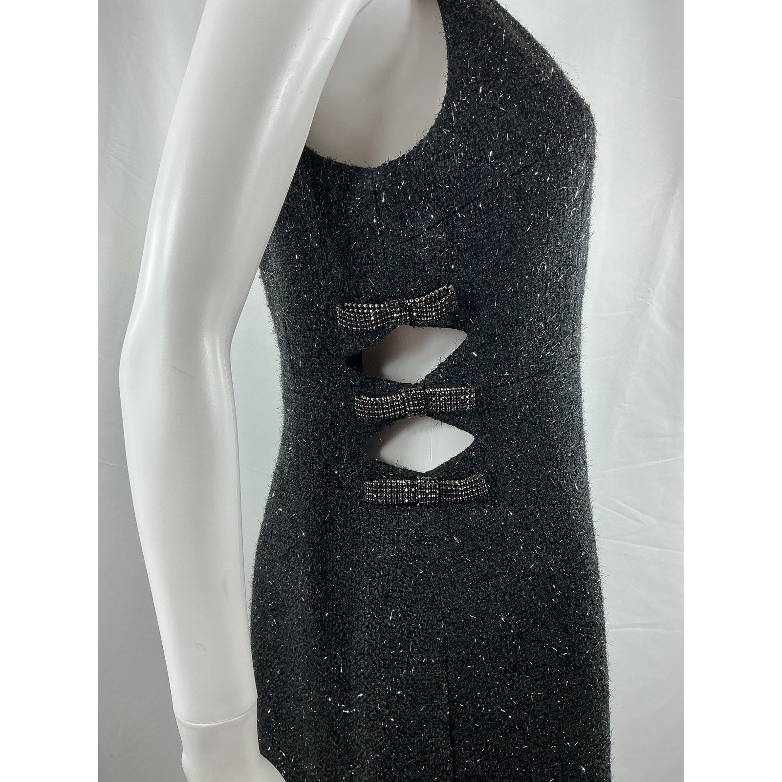 Self-Portrait Boucle Bow Black Polyester Mini Dress Size 10