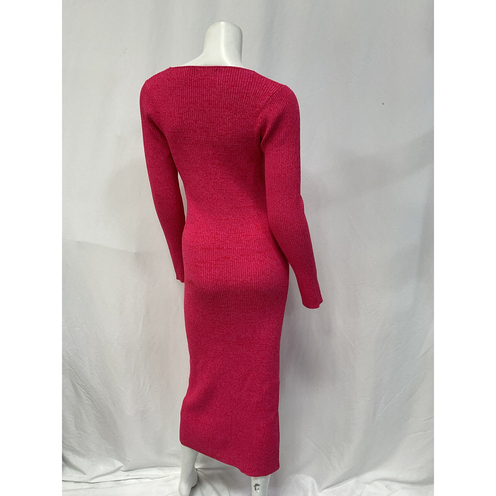 Ganni 'M�lange' Pink Knit Long Sleeve Midi Dress Size M