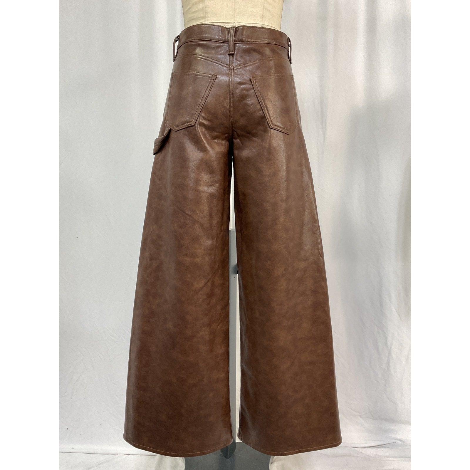 Agolde 'Dale' Brown Leather Wide Leg Carpenter Trouser Size 24