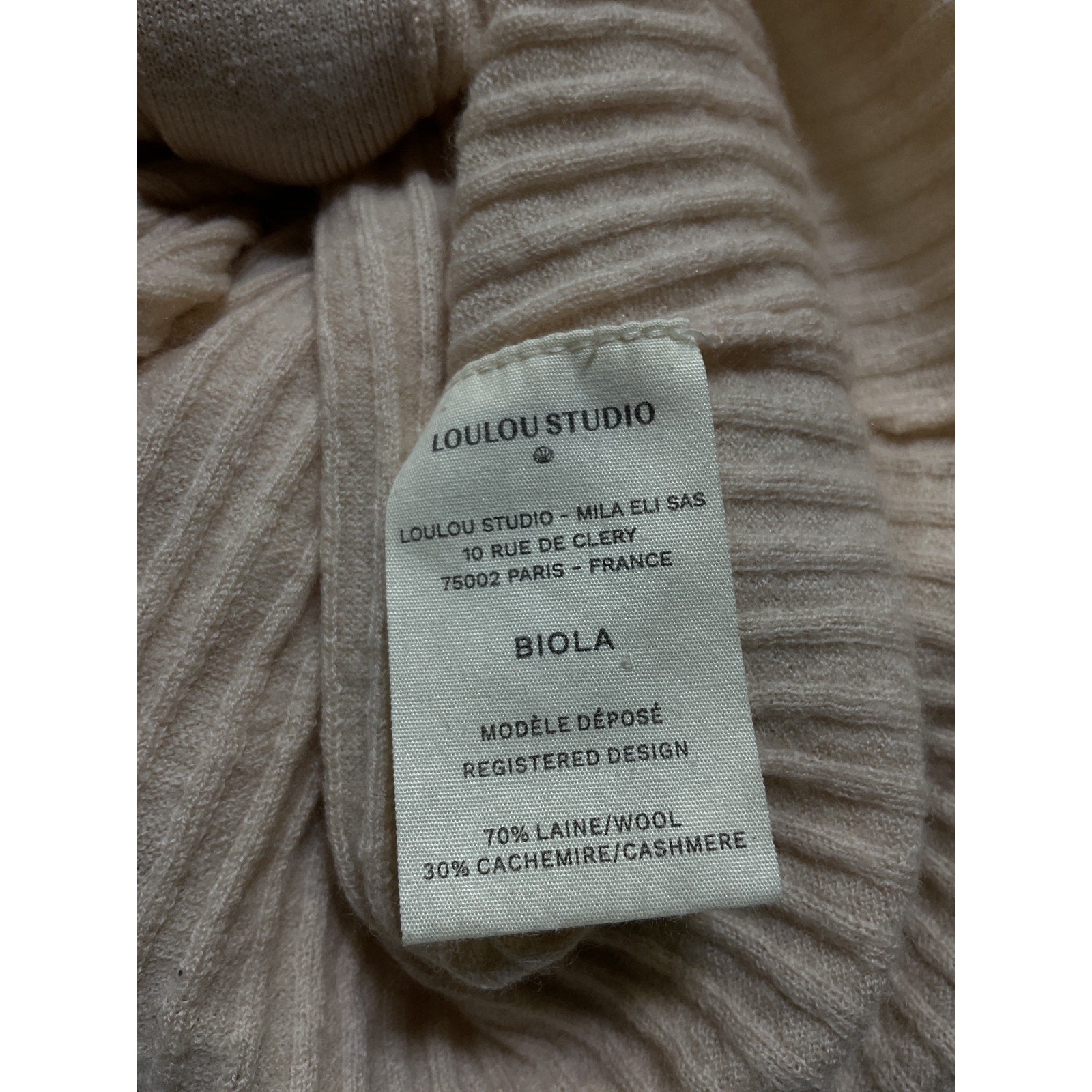 Loulou Studio 'Biola' Beige Ribbed Wool And Cashmere Blend Top Size XS