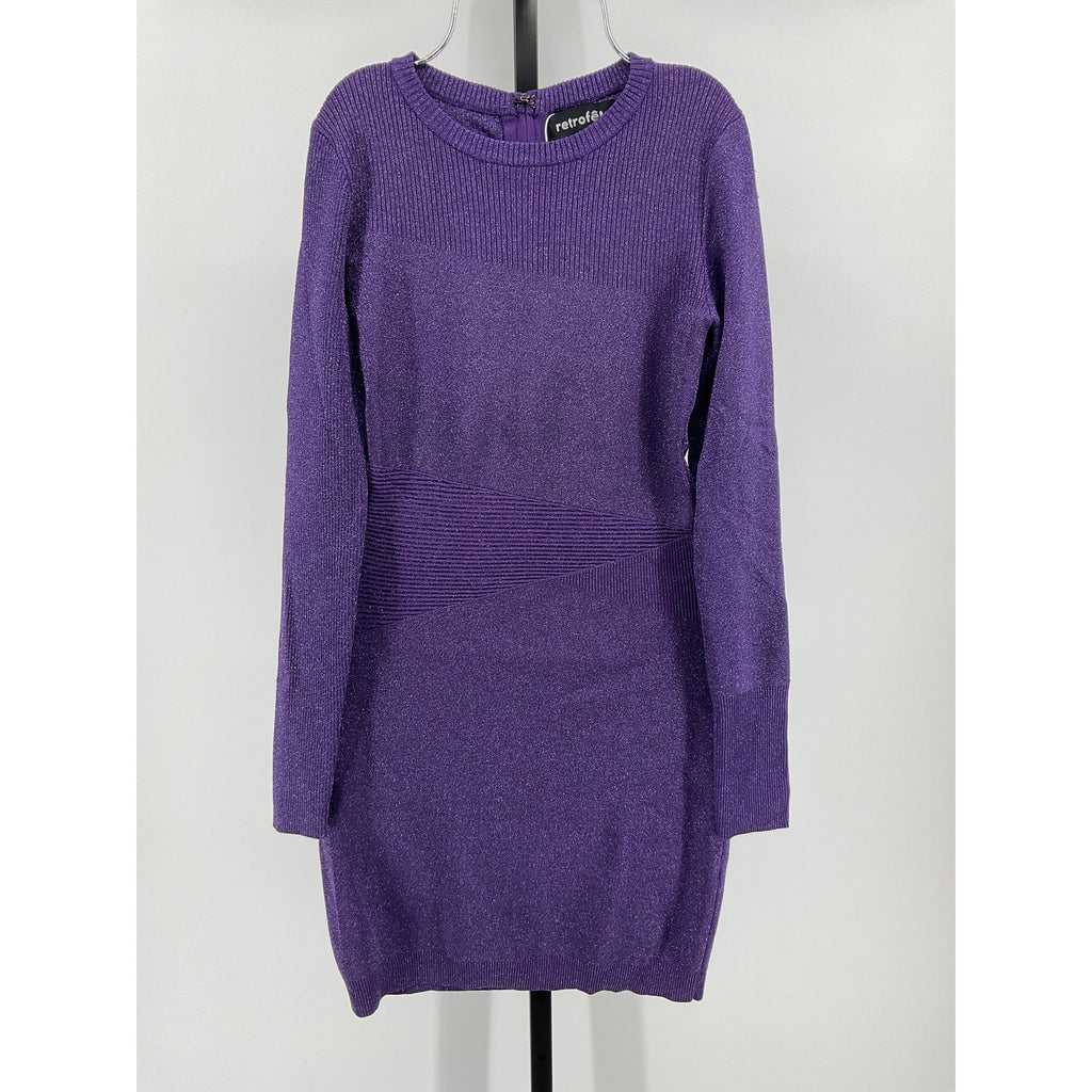 Retrofete 'Sonja' Purple Long Sleeve Body-Con Minidress Size S