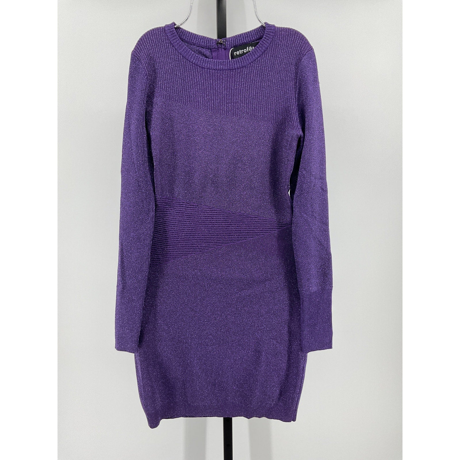 Retrofete 'Sonja' Purple Long Sleeve Body-Con Minidress Size S