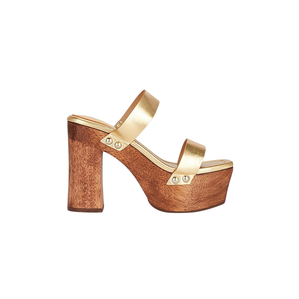 Schutz 'Pixie' Gold Leather Platform Heels Size 6.5