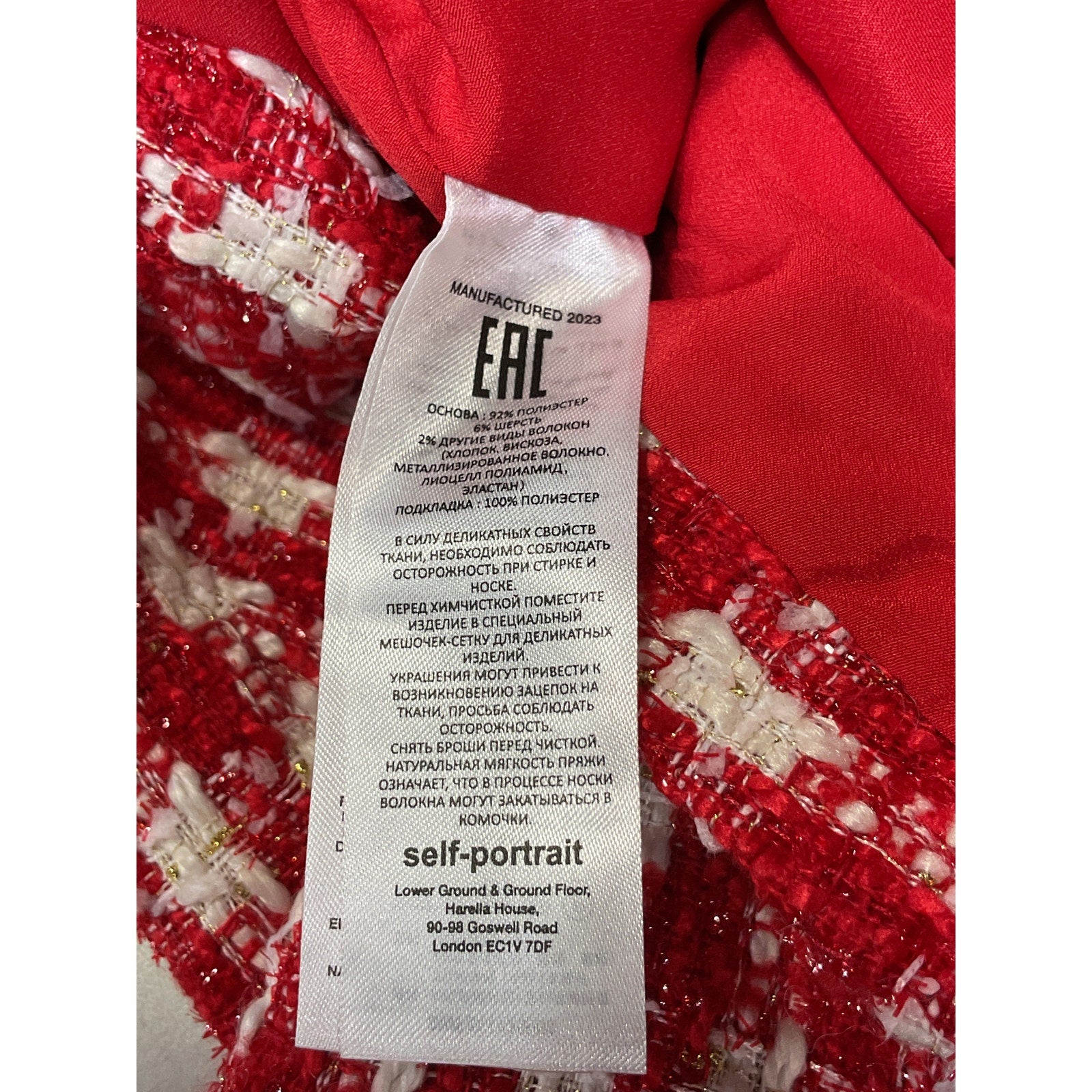 Self-Portrait 'Check' Red Crystal Embellished Boucle Mini Tweed Dress Size 4