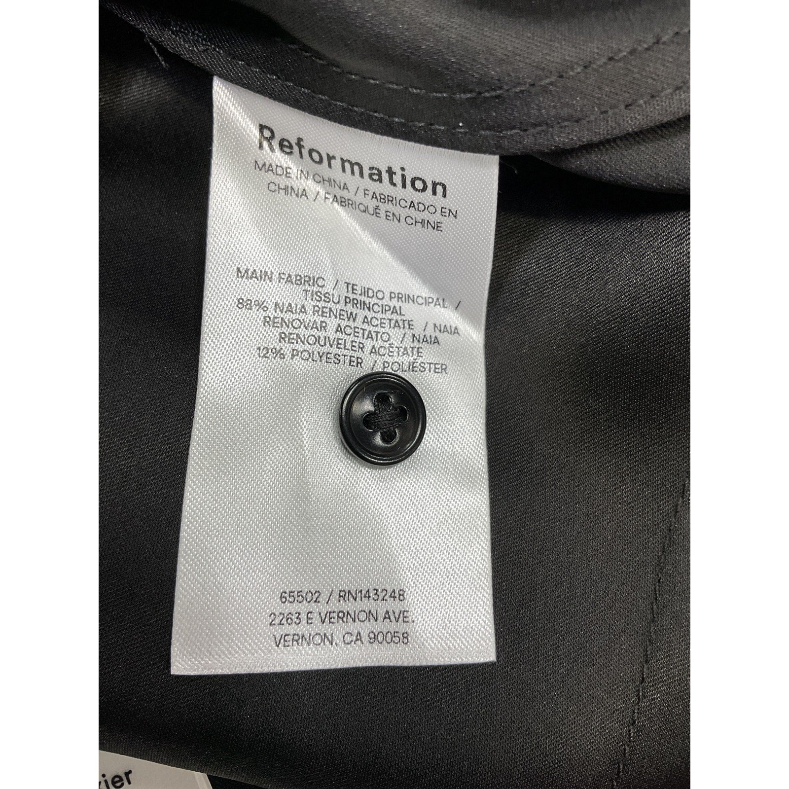 Reformation 'Jodie' Black Satin Top Size 8