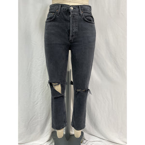 Agolde 'Riley' Black Cotton High Rise Straight Crop Denim Jean Size 25