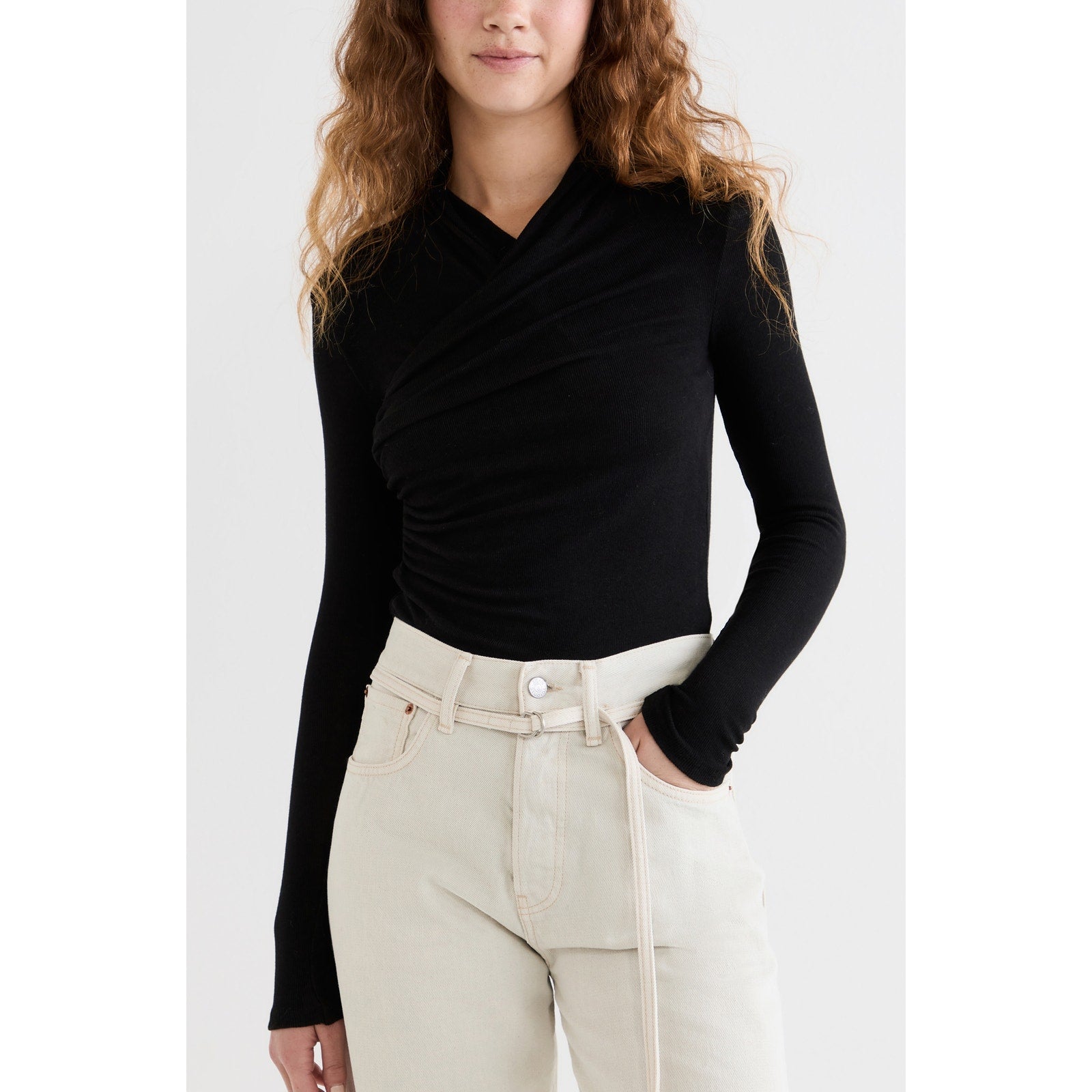 Vince Fixed Wrap Black Lyocell Top Size M