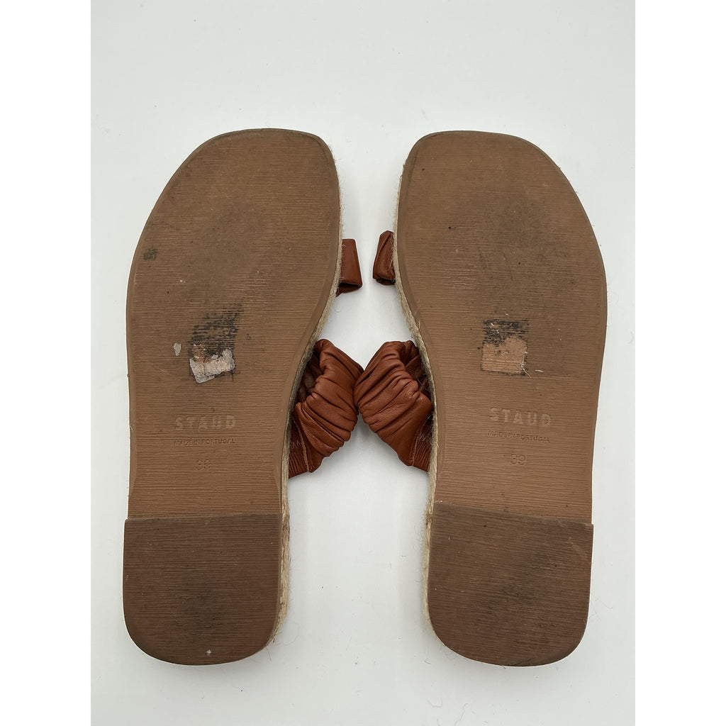 Staud 'Maya' Brown Espadrille-Trimmed Leather Sandals Size 9