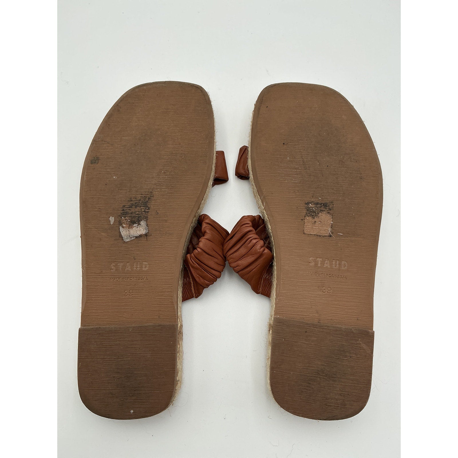 Staud 'Maya' Brown Espadrille-Trimmed Leather Sandals Size 9