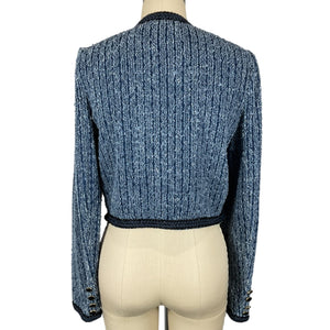 Self-Portrait Cropped Blue Denim Tweed Jacket Size UK 8 / US 4