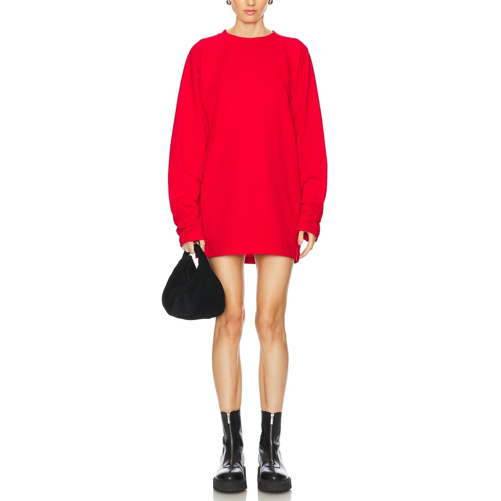 Norma Kamali Oversized 'Raglan' Red Cotton Sleeve Mini Dress Size XS