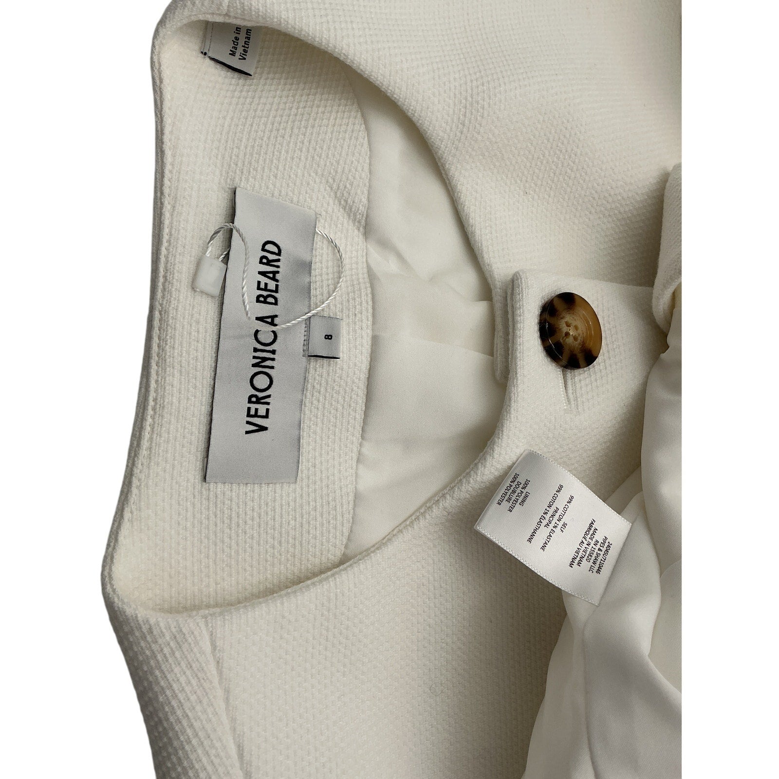 Veronica Beard 'Tamara' White Cotton Collarless Button Up Vest Size 8