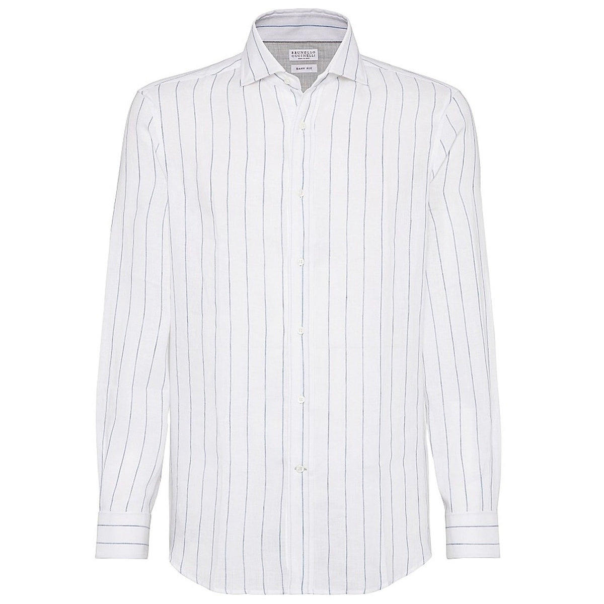 Brunello Cucinelli Linen Periwinkle Chalk Stripe Easy Fit Shirt Size XXL