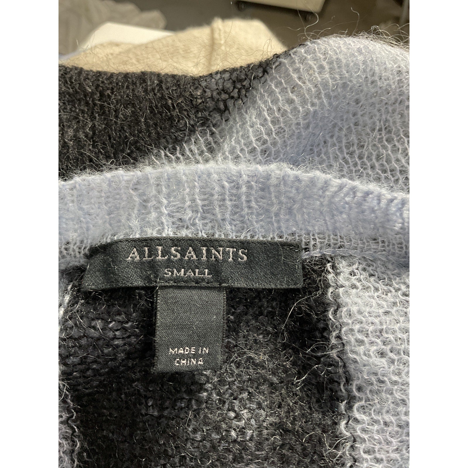 Allsaints 'Renee' Black Check Mohair & Wool Blend Crewneck Sweater Size S