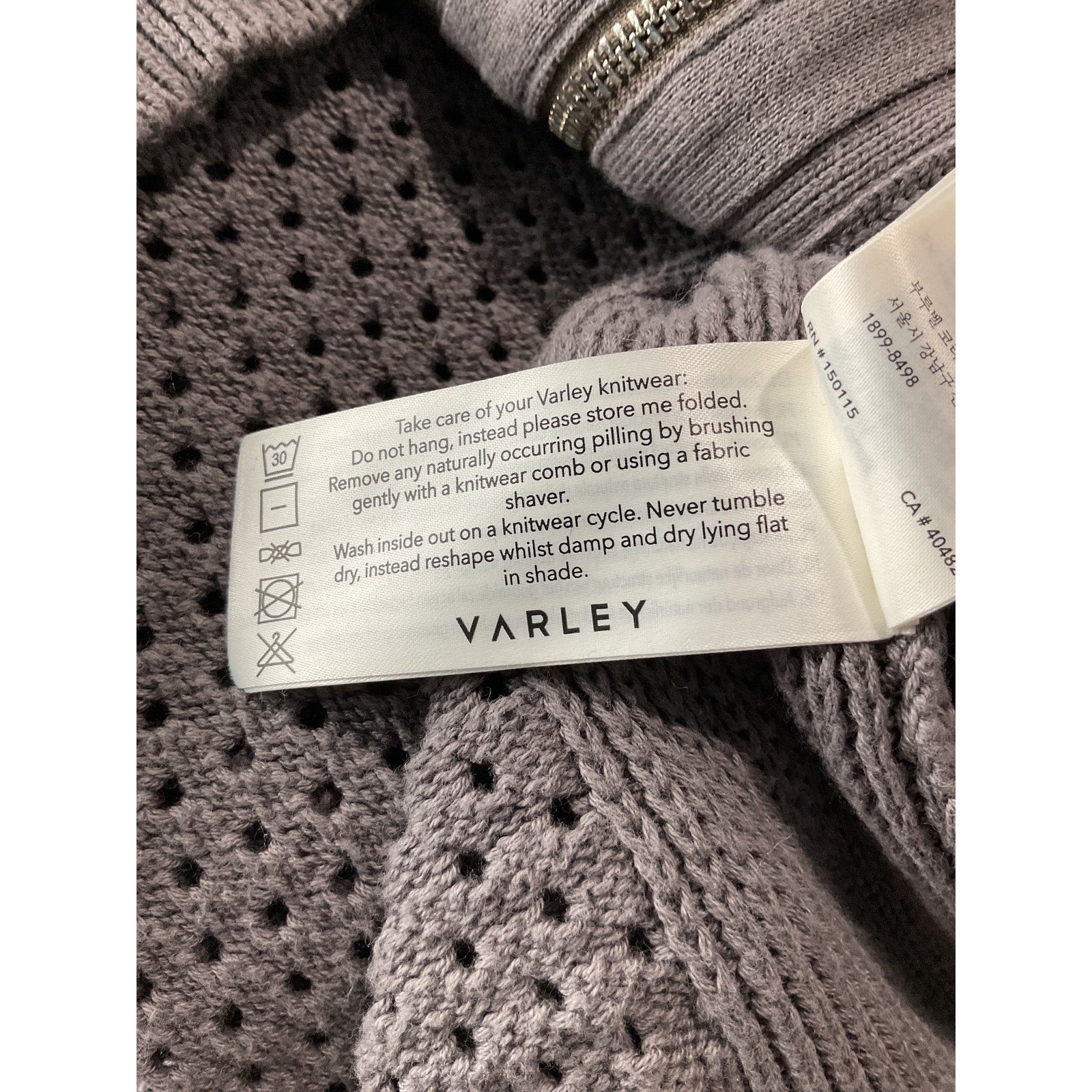 Varley 'Cassady' Grey Cotton Knit Jacket Size XS