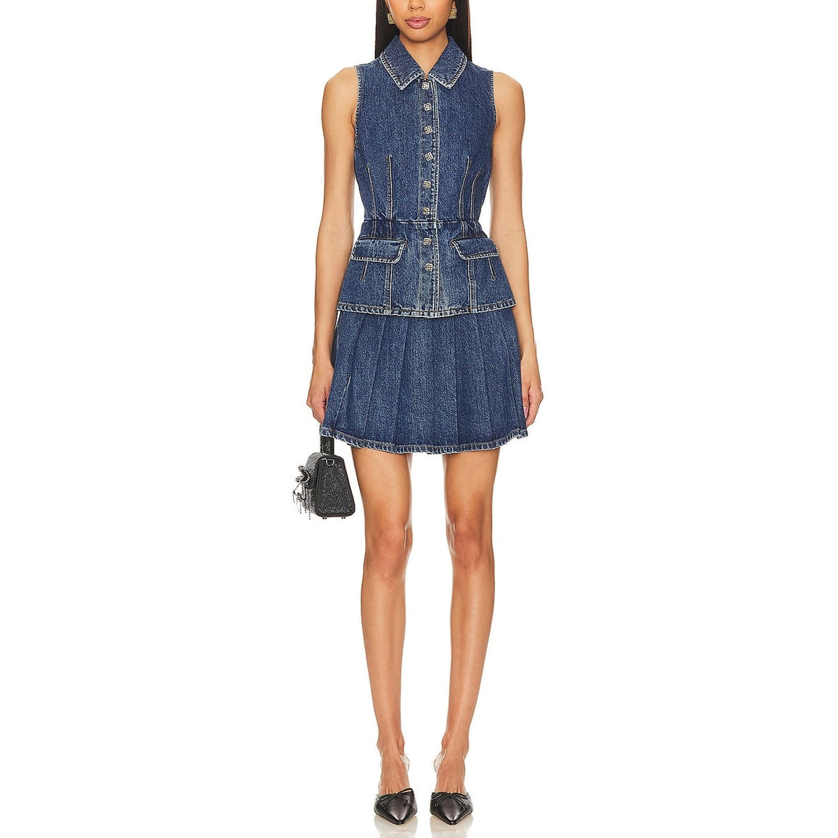 Self Portrait Tailored Blue Denim Mini Dress Size 4