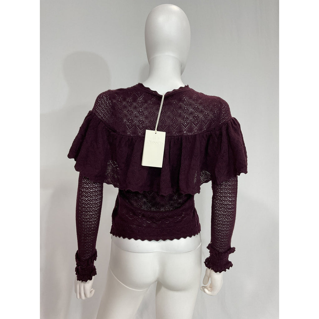 Ulla Johnson 'Augustina' Black Long Sleeve Ruffle Trim Pullover Size S - NWT