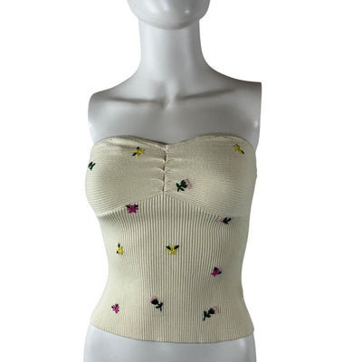 Favorite Daughter Embroidered Beige Athena Bustier Top Size XS