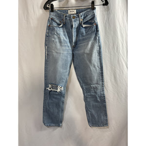 Agolde 'Riley' Blue Cotton High Rise Straight Crop Denim Jean Size 23