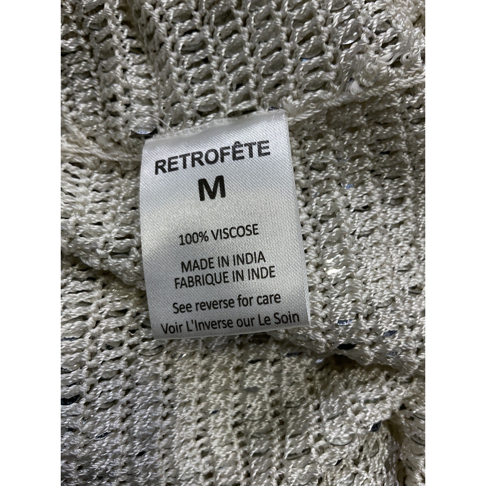 Retrofete 'Claudia' White Sequin Crochet One Shoulder Dress Size M