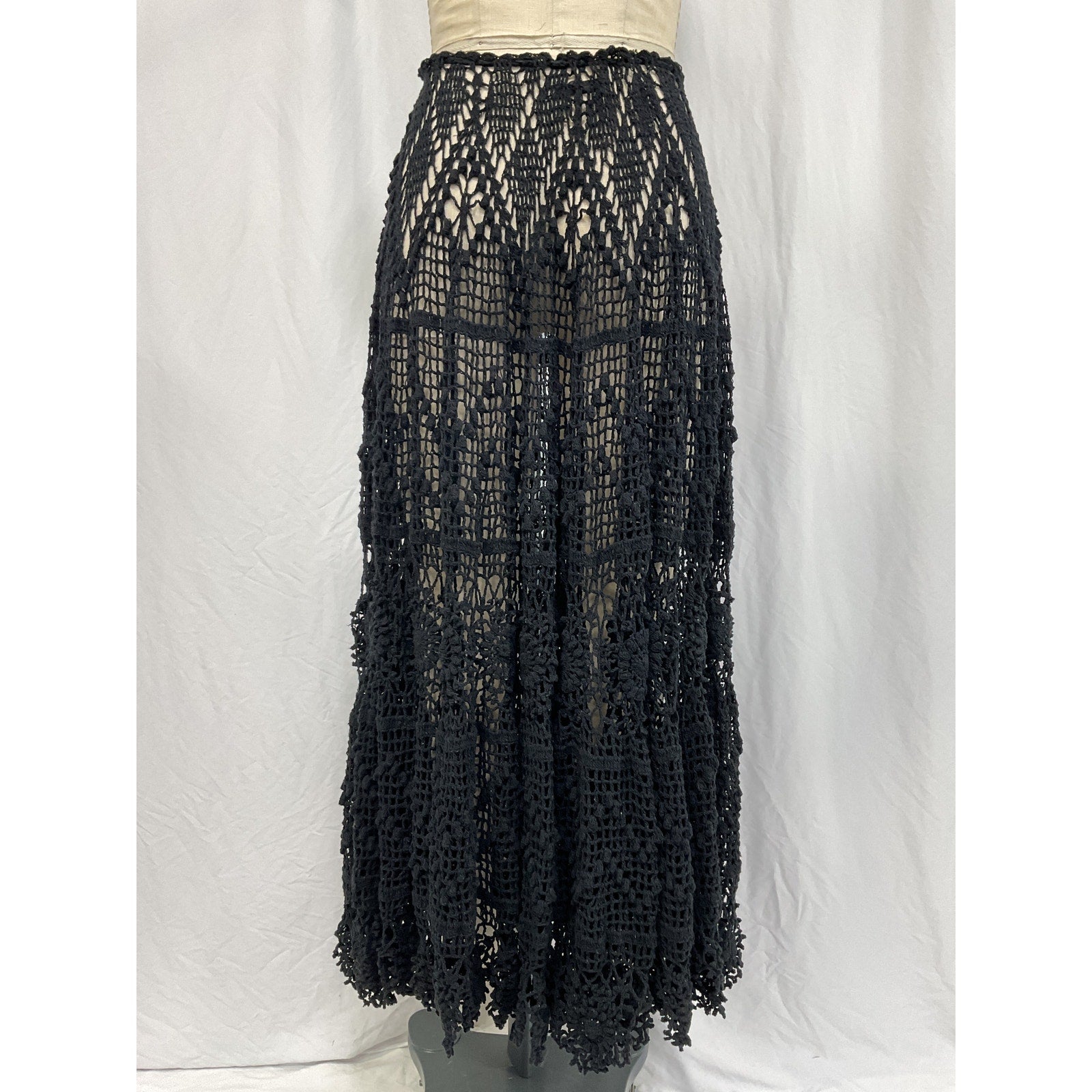 Alix Pinho 'Joyce' Black Cotton Crocheted Maxi Skirt Size L