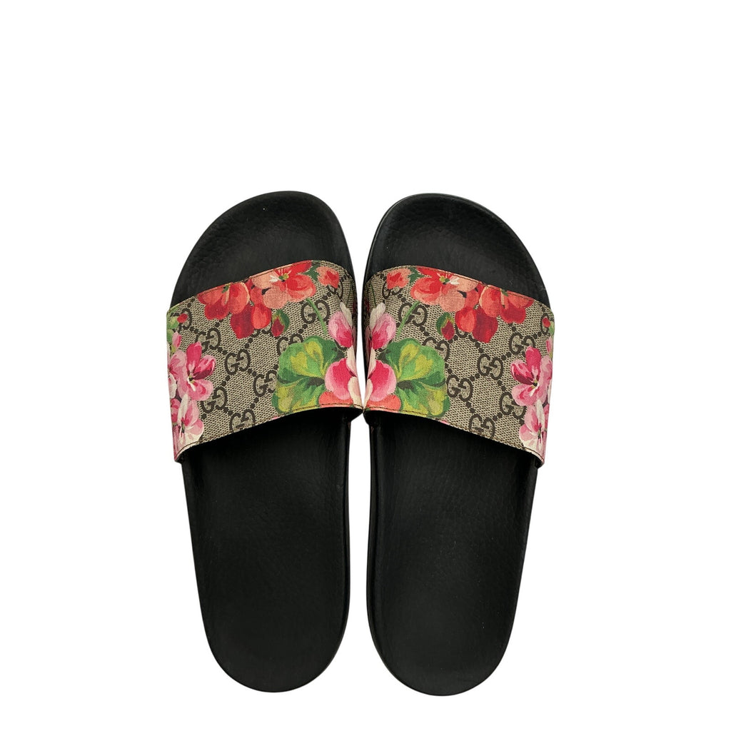 Gucci Gg 'Blooms' Black Rubber Supreme Slide Sandals Size 40 (10)