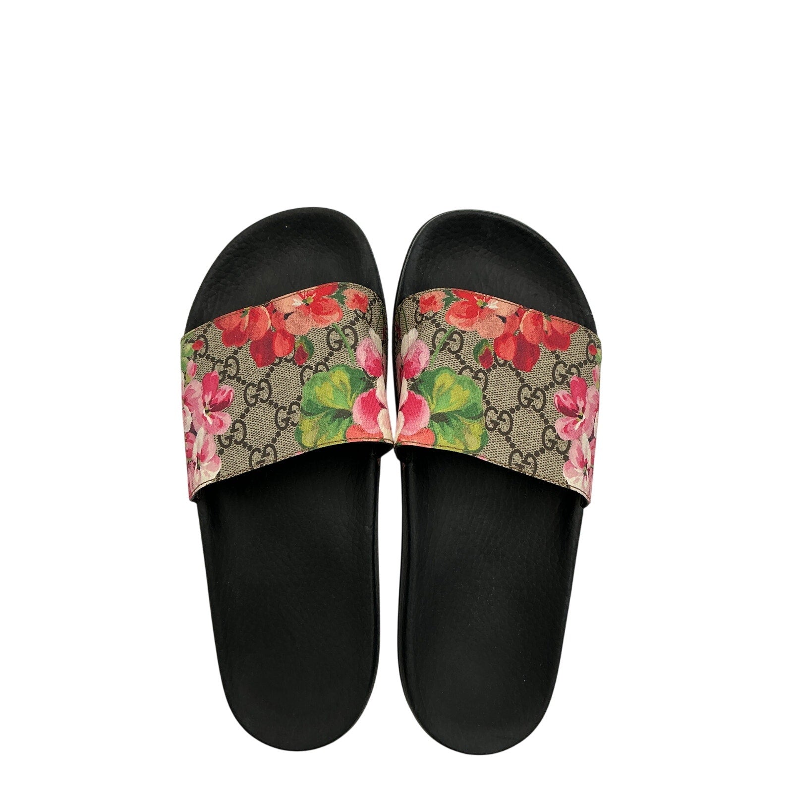 Gucci Gg 'Blooms' Black Rubber Supreme Slide Sandals Size 40 (10)