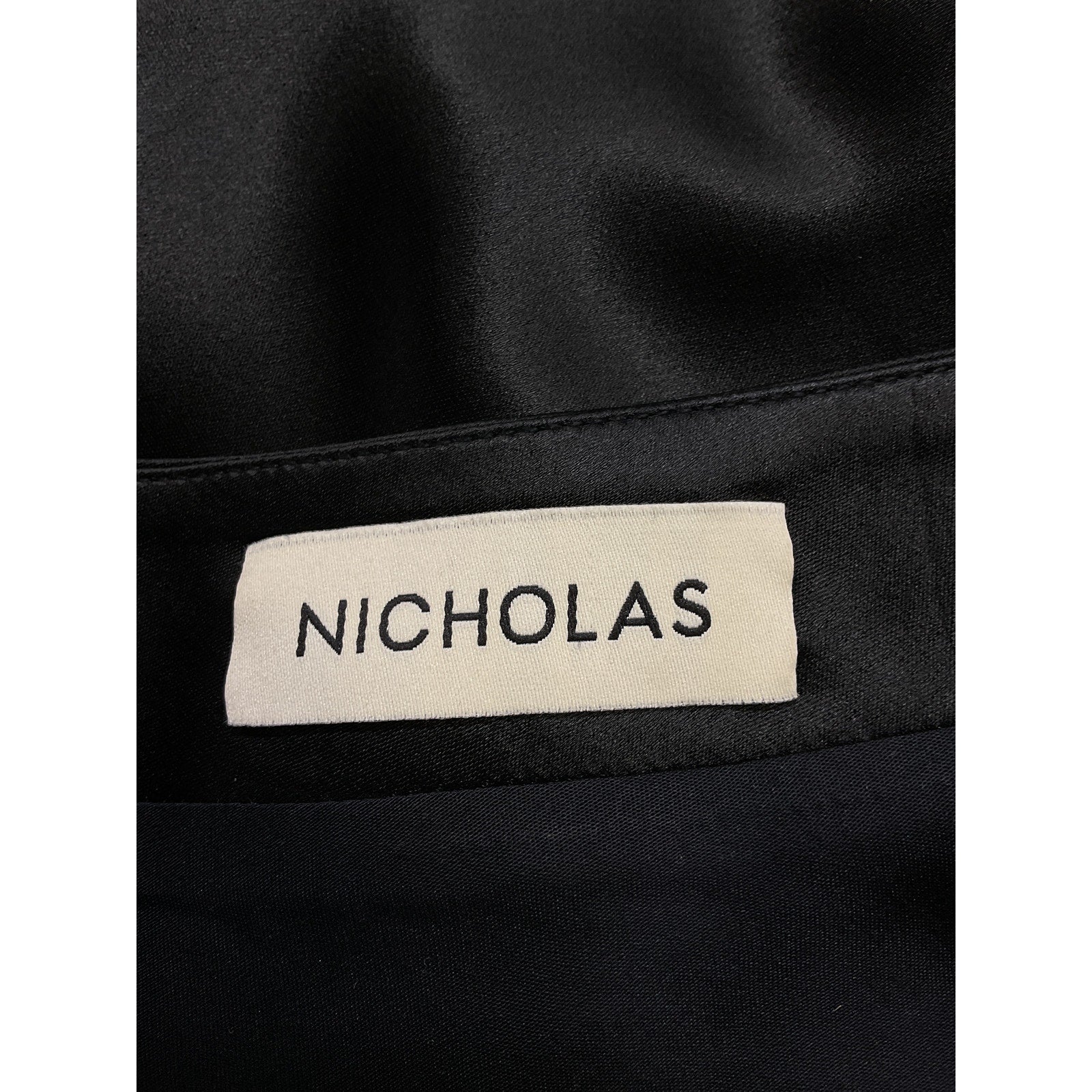 Nicholas 'Oxana' Black Satin Open Back Draped Necklace Top Size 8