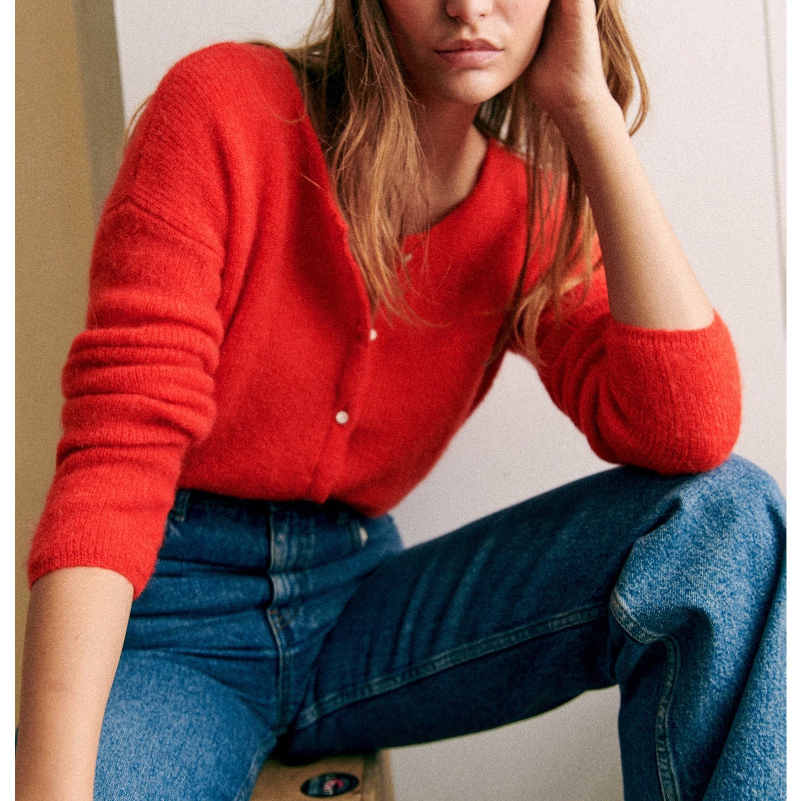S�zane 'Gaspard' Red Mohair Cardigan Size XXL