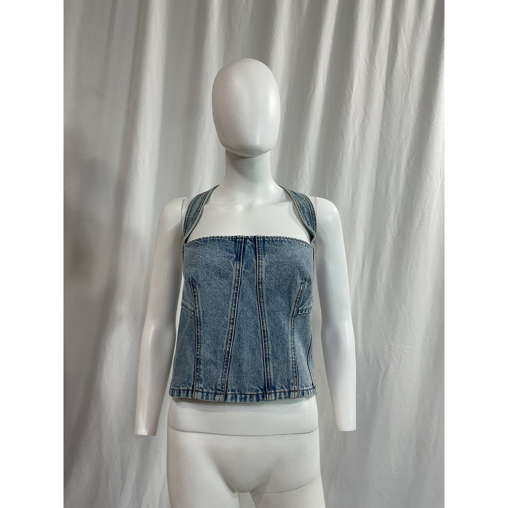 Grlfrnd 'Tianna Halter' Blue Bustier Size XL