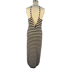 Khaite Striped Black Georgia Midi Dress Size Large NWT
