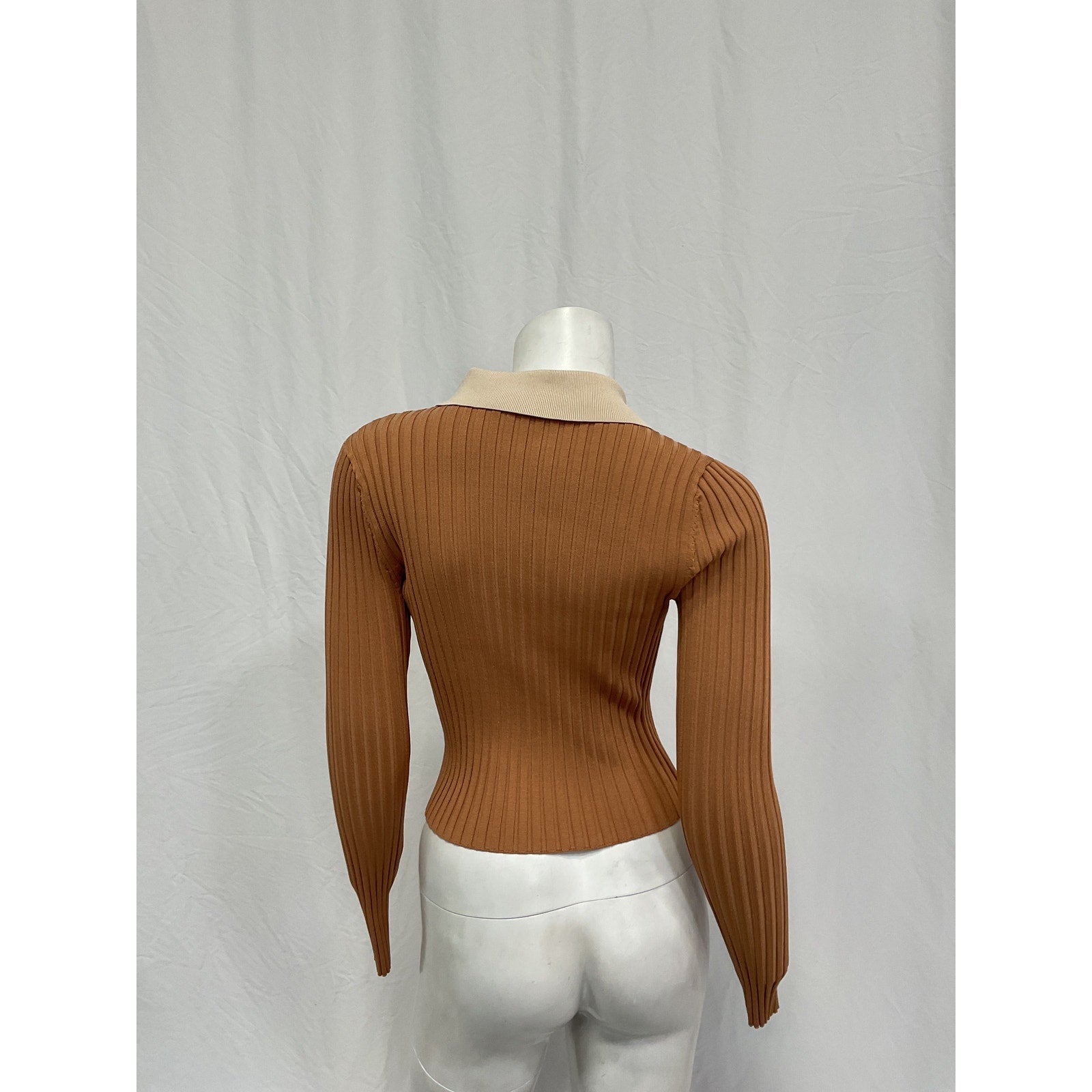 Simkhai 'Elsie' Tan Rayon Compact Cut Out Polo Cardigan Size S