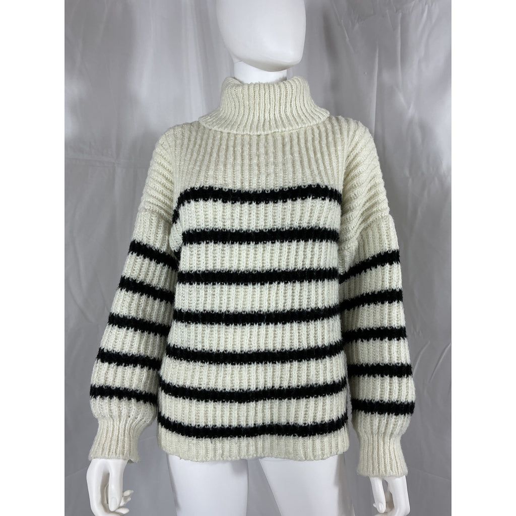 Line & Dot 'Ariel' White Striped Turteneck Long Sleeve Sweater Size M