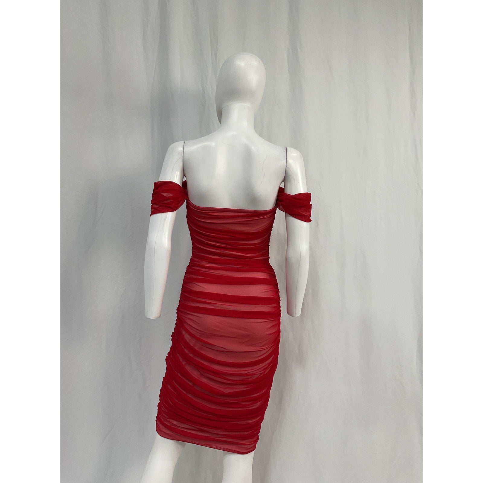 Norma Kamali 'Walter' Red Nylon Midi Dress With Winglet Sleeves Size S