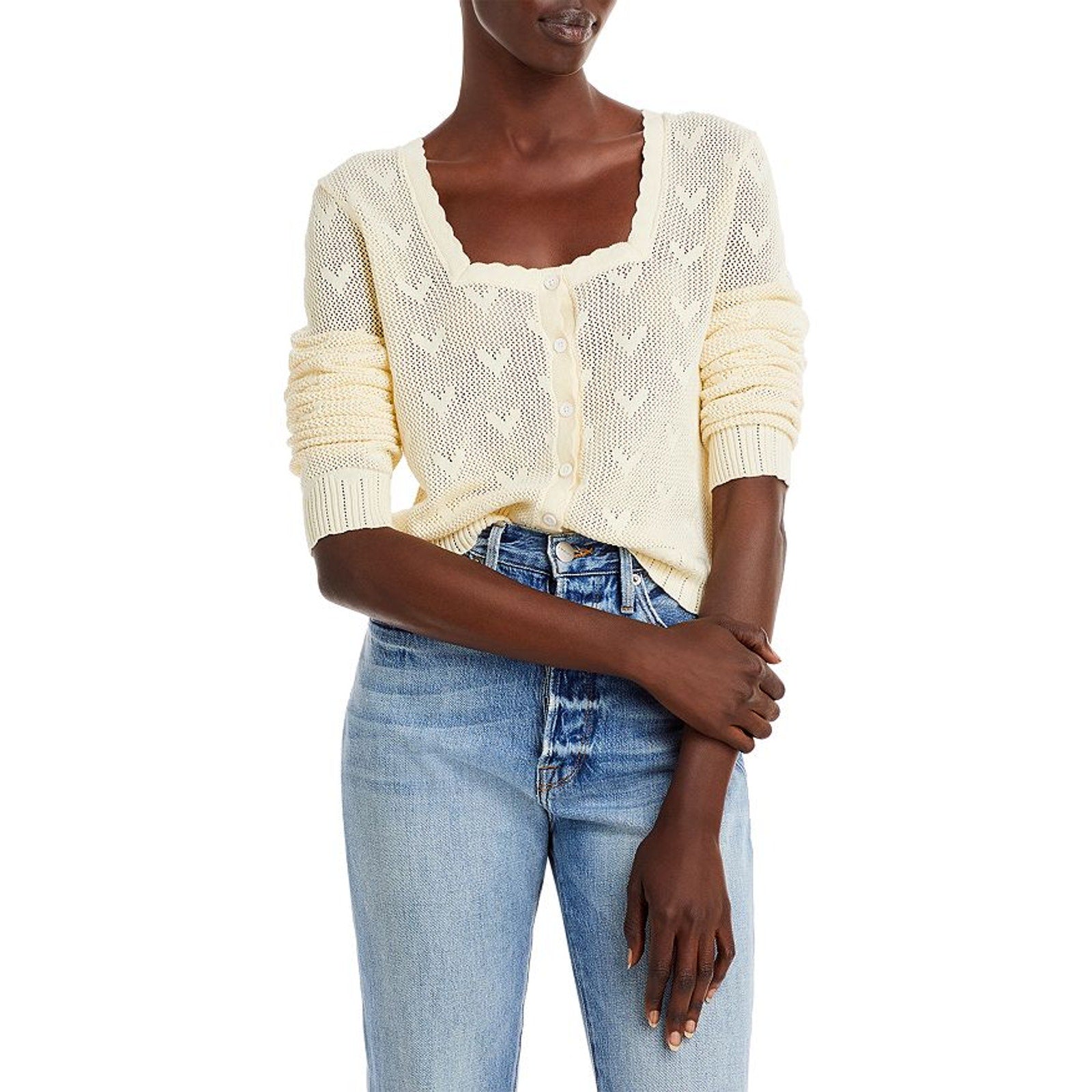 Loveshackfancy 'Venice' White Cotton Cardigan Sweater Size XS