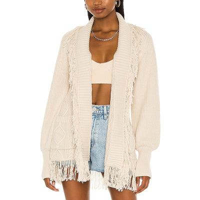Simkhai Textured Cream Fisherman Fringe Cardigan Size L