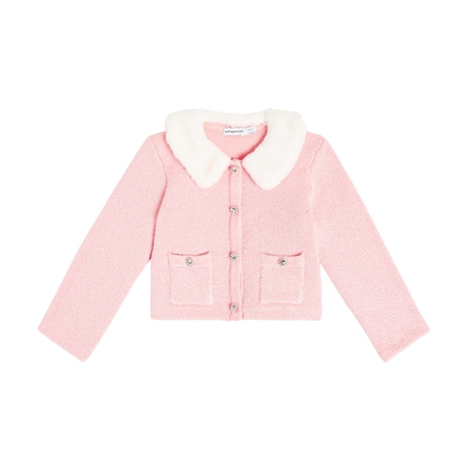 Self-Portrait Faux Fur-Trimmed Pink Cardigan Size 8-10