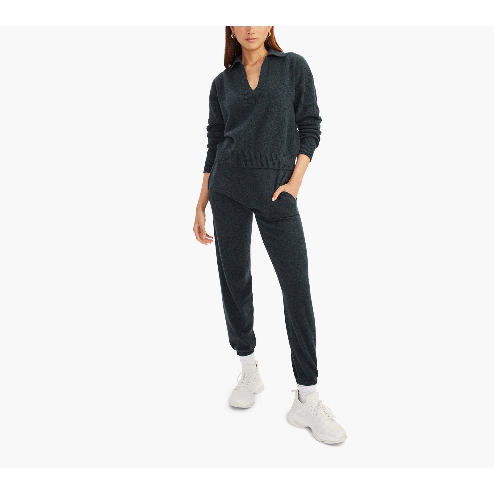 Naadam 'Recycled' Green Cashmere Open Neck Polo Size XS