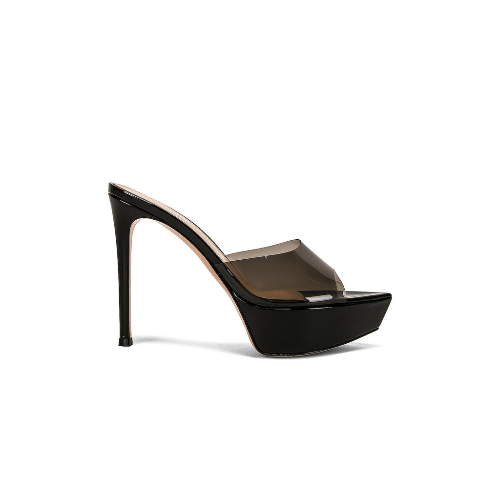 Gianvito Rossi 'Betty' Black Leather Platform Mules Size 7